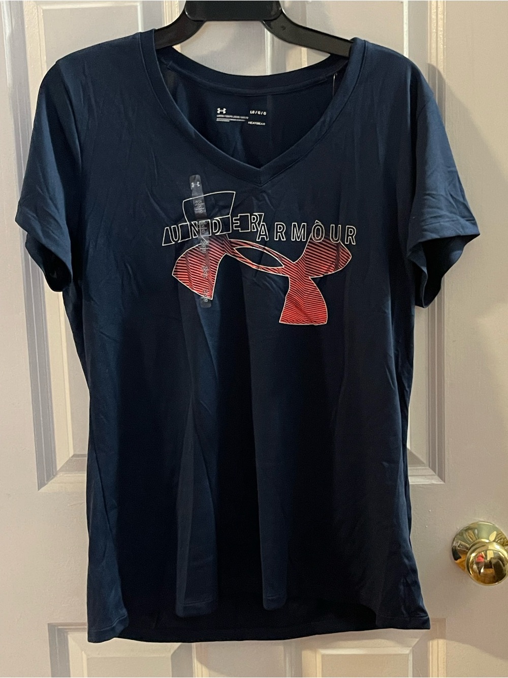 Under Armour Navy Blue V-Neck Tee with Red Logo